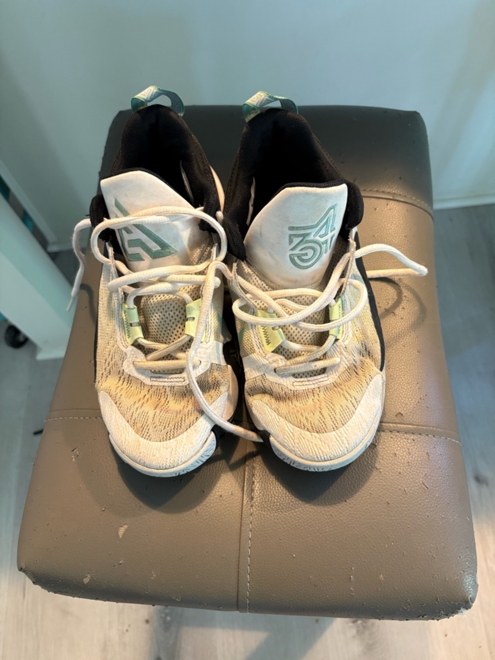 Nike Kids White and Mint Green Basketball Sneakers